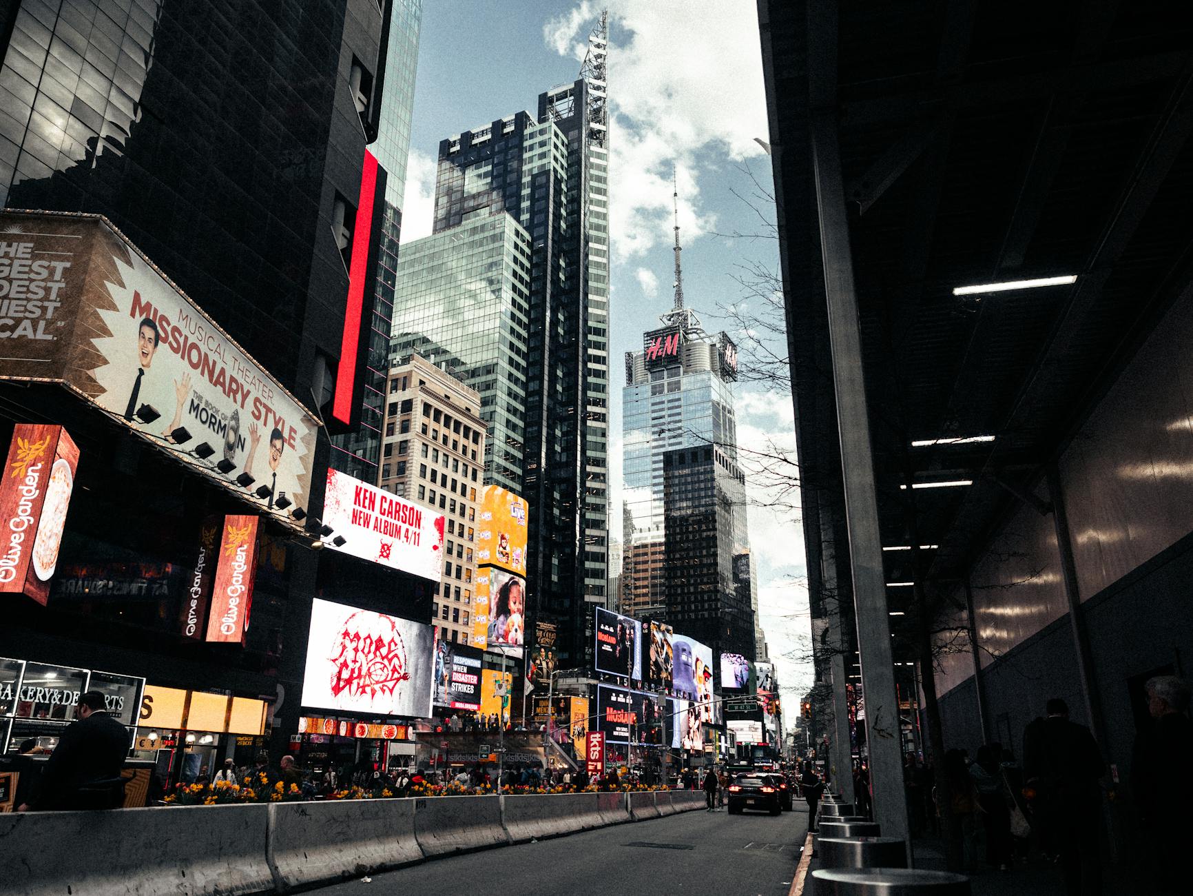 Vibrant view of Times Square's bustling city life, showcasing skyscrapers and billboards in New York City.