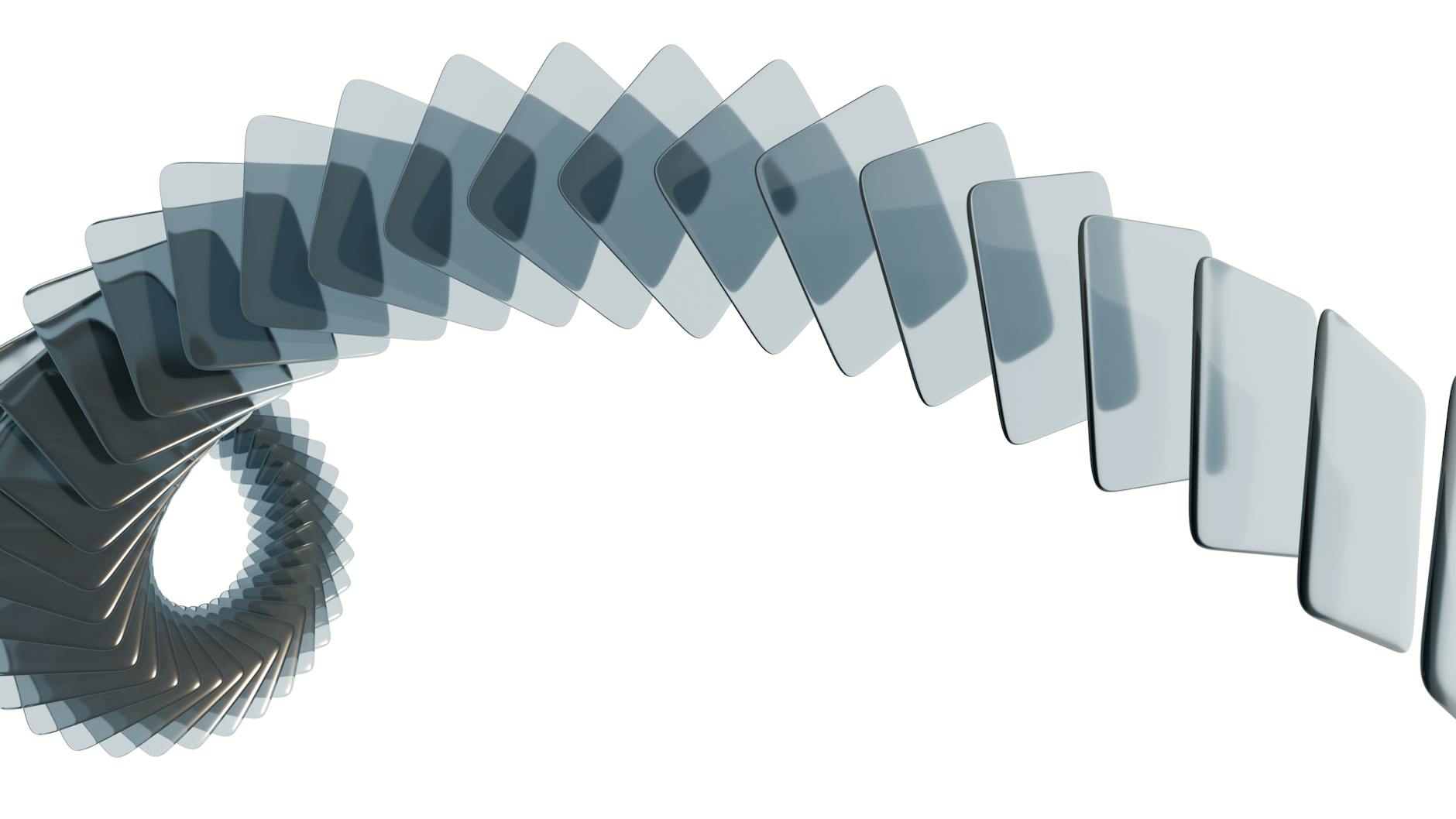 A modern abstract image showcasing a spiral of transparent panels on a white background.