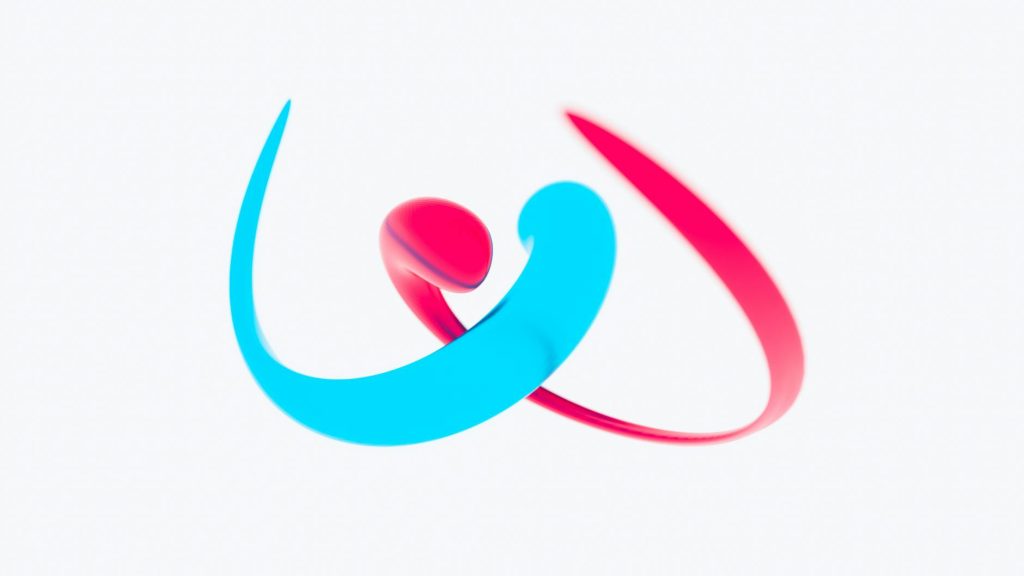 Dynamic swirling shapes of red and blue creating a modern abstract design.