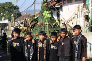Group of children celebrating a cultural festival in West Java, Indonesia.